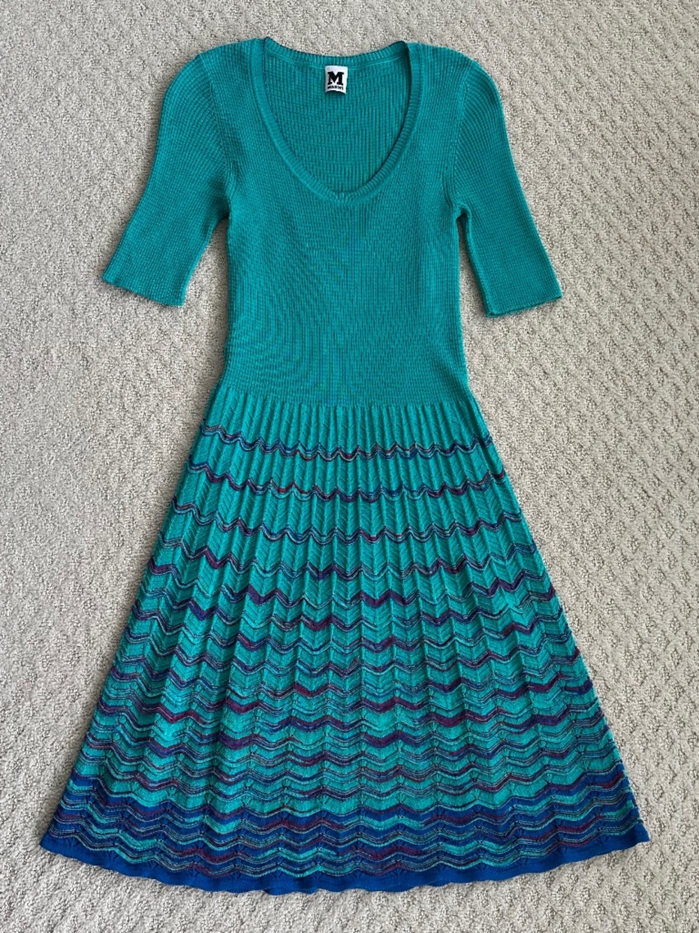 M Missoni Stretch Knit Fit-And-Flare Midi Dress 8 Space-Dyed Classic Vintage